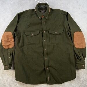 VTG Flyshacker Shirt Mens XLT Green Wool Flannel Elbow Patch Shacket Button Up